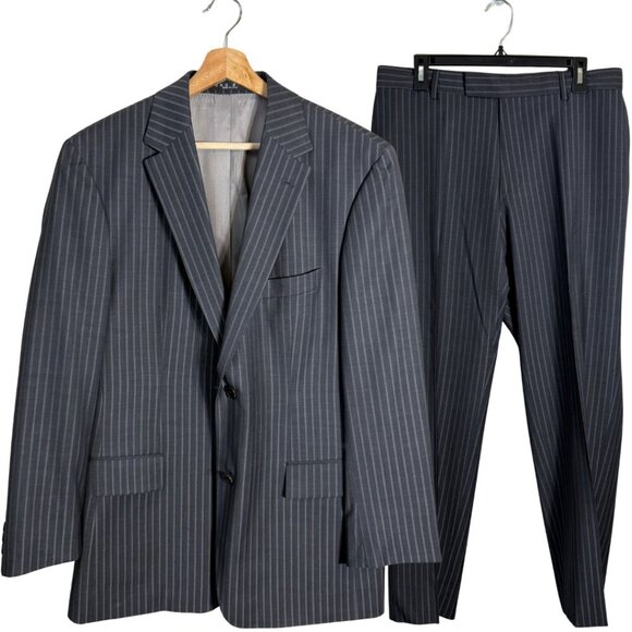 Hugo Boss Wool Pinstripe Pasolini Movie 2 Piece Suit Men's 42R Gray Formal Party - Picture 1 of 15